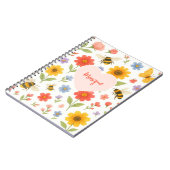 Carnet Customizable Pink Orange Floral and Bee Pattern  (Côté gauche)