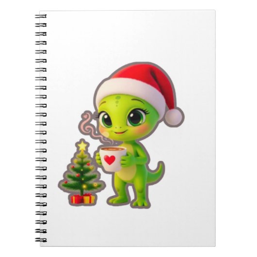 Carnet **Cute 3D Green Alien in Santa Hat with Hot Chocol (Devant)
