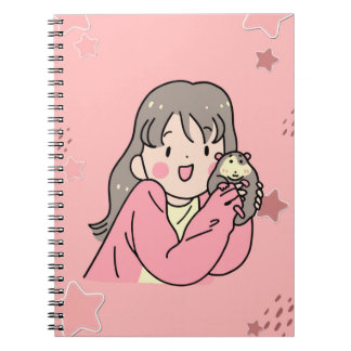 Carnet Cute Aesthetic Girl Illustration Pink Spiral Noteb