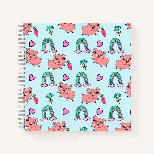 Carnet Cute and Quirky Pigs and Rainbows Pattern (Devant)
