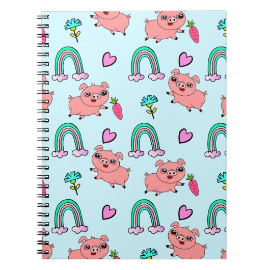 Carnet Cute and Quirky Pigs and Rainbows Pattern (Devant)
