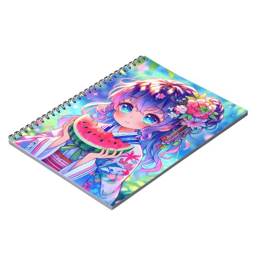 Carnet Cute Anime Girl Manger Watermelon sur une journée (Côté gauche)
