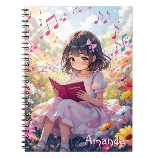 Carnet Cute Anime Girl Reading a Book Personalized (Devant)