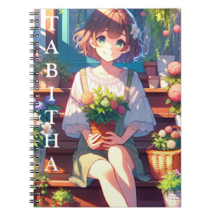 Carnet Cute Anime Girl tenant un Plante Personnalisé