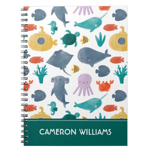 Carnet Cute Aquarelle Océan Animaux Motif (Devant)