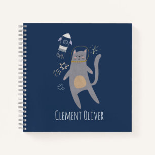 Carnet Cute Astronaut gris Chat Nom personnalisé