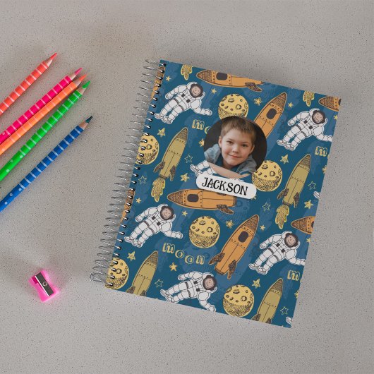 Carnet Cute Astronaut Rocket Moon Stars Space Monogramme