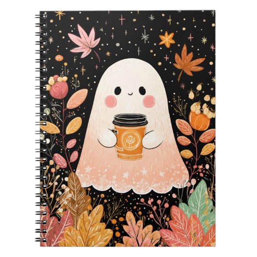 Carnet Cute Autumn Ghost with Pumpkin Coffee – Cozy Fall  (Devant)