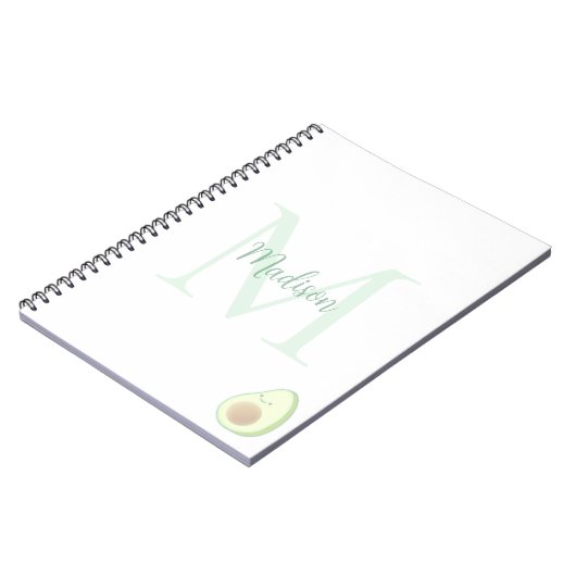 Carnet Cute Avocado Custom Name Initial  (Côté gauche)