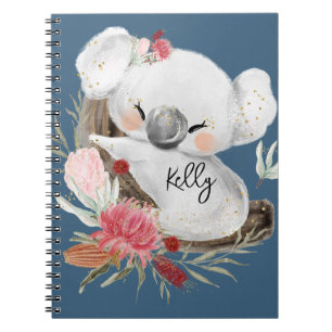 Carnet Cute Baby Koala Gold Speckle Nom personnalisé
