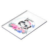 Carnet Cute Baby Panda Flower Wreath Nom personnalisé (Côté gauche)