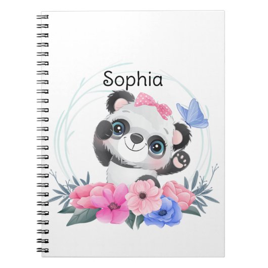Carnet Cute Baby Panda Flower Wreath Nom personnalisé (Devant)