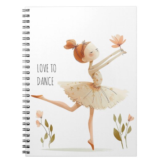 Carnet Cute Ballerina Ballet Aimer Danse Aquarelle (Devant)