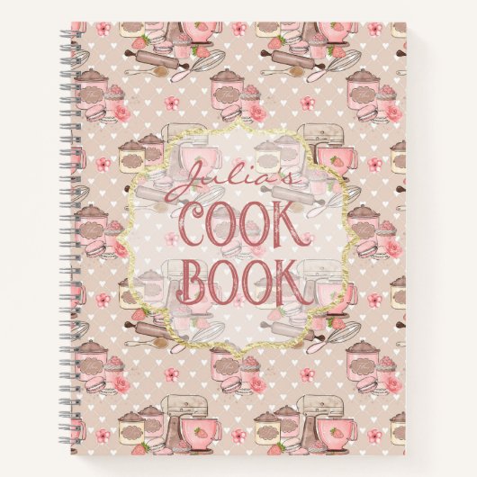 Carnet Cute Beige Retro Cook Book Personalized (Devant)