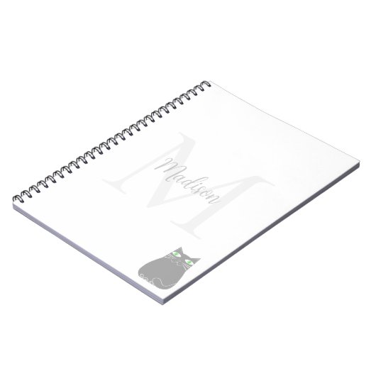 Carnet Cute Black Cat Custom Name Initial  (Côté gauche)