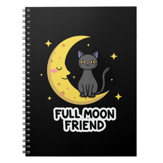 Carnet Cute Black Cat on Moon - Full Moon Friend (Devant)