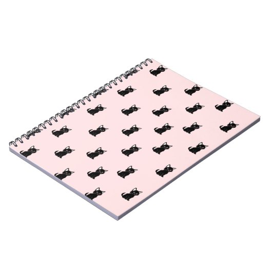 Carnet Cute Black Cat Pattern on Pastel Pink (Côté gauche)