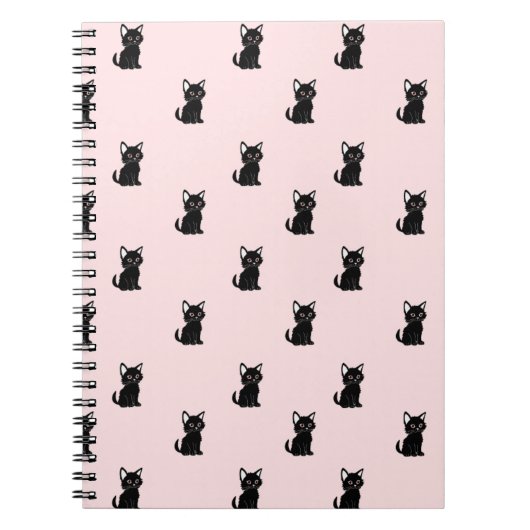 Carnet Cute Black Cat Pattern on Pastel Pink (Devant)
