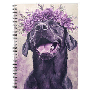 Carnet Cute Black Labrador Retriever Chien Purple Floral