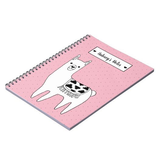 Carnet Cute Black & White Llama Sketch & Dots (Côté gauche)