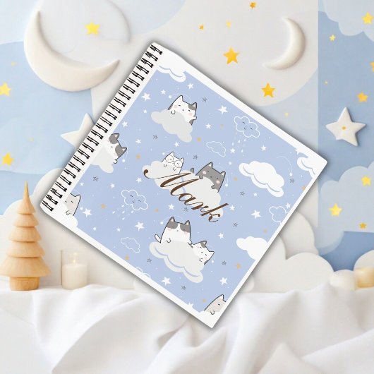 Carnet Cute bleu Motif Kitten Cloud