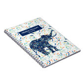 Carnet Cute Blue Elephant Motif de feuilles botaniques (Côté Droit)
