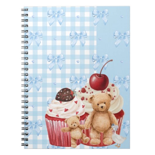 Carnet Cute Blue Gingham Teddy Bear & Ribbon (Devant)