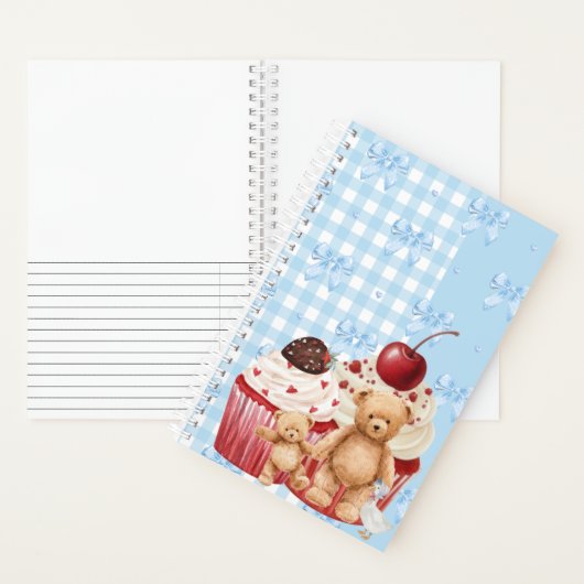 Carnet Cute Blue Gingham Teddy Bear & Ribbon (À l'intérieur)