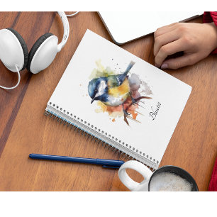 Carnet Cute Bluetit sur une branche, personnalisé