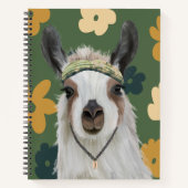 Carnet Cute Boho Llama - Vert Fleurs Rétro (Devant)