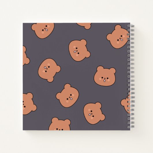 Carnet Cute Brown Teddy Bear Face Pattern Dark Blue (Dos)