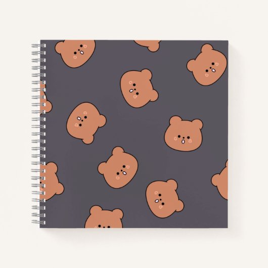 Carnet Cute Brown Teddy Bear Face Pattern Dark Blue (Devant)