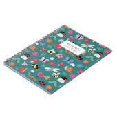 Carnet Cute Bug Pattern Notebook in Teal (Côté gauche)