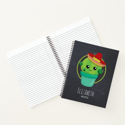 Carnet Cute Cactus dans un Sombrero sur tableau noir (Intérieur)