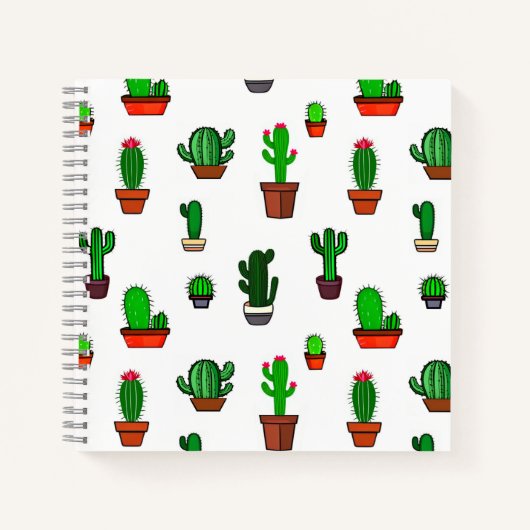 Carnet Cute Cactus illustrations Pattern White (Devant)