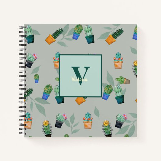 Carnet Cute Cactus Motif de fleurs vertes (Devant)