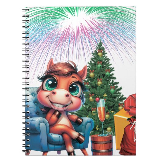 Carnet Cute Cartoon Horse New Year's Eve Celebration (Devant)