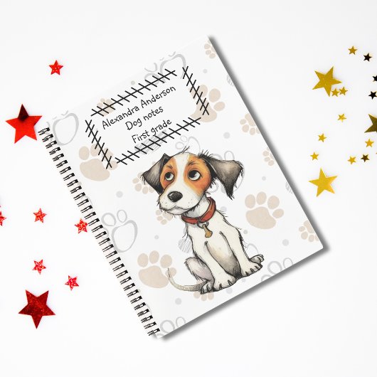 Carnet Cute Cartoon Jack Russell Empreinte de patte chiot