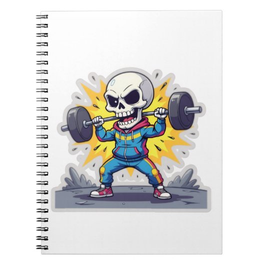 Carnet “Cute Cartoon Skeleton Weightlifter • Funny Gym Ba (Devant)