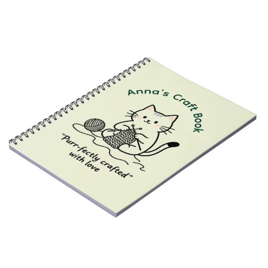 Carnet Cute Cat Knitting Craft Book Light Green Design (Côté gauche)