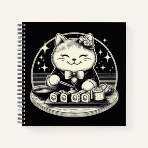 Carnet Cute Chat Manger Sushi Japonais Kawaii