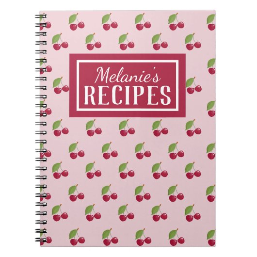 Carnet Cute Cherry Pattern Personalised Recipe (Devant)
