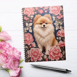 Carnet Cute Chien Poméranien Rose Floral