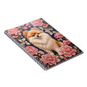 Carnet Cute Chien Poméranien Rose Floral (Côté Droit)