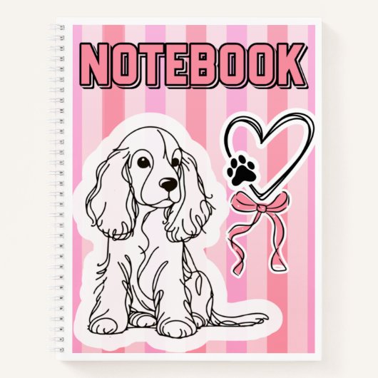 Carnet Cute Cocker Spaniel Puppy Pink Striped Notebook (Devant)
