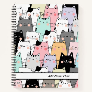 Carnet Cute Colorful Chats Motif Nom personnalisable