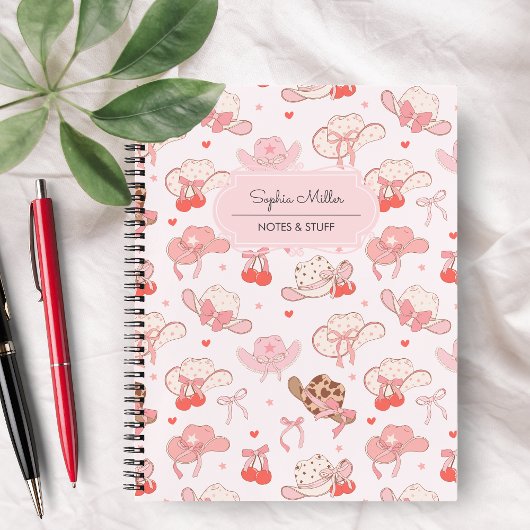 Carnet Cute Coquette Cowgirl Casquette Cherry Bow Monogra