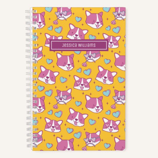 Carnet Cute Corgi Chien Motif Retro Couleur Coeur Jaune (Recto)