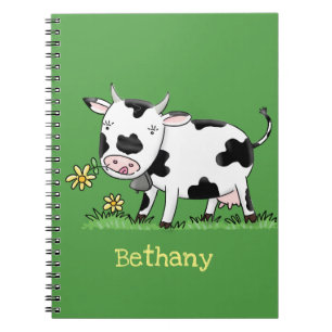 Carnet Cute cow in green field cartoon illustration