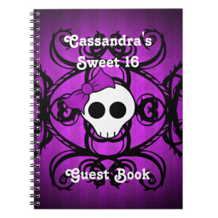 Carnet Cute crâne gothique violet et noir carré doux 16